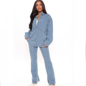 Fashion Nova Checkered Denim Pant Set